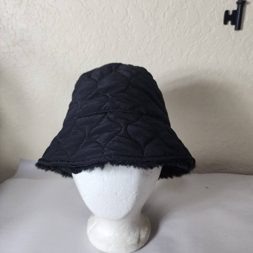 Sonoma Goods For Life Black Quilted Faux Fur Lined Bucket Hat One Size NWT